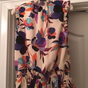 J. Crew Floral Sleeveless Mock Neck Smocked Blouse
